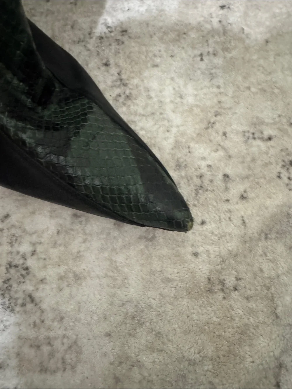 Good American The KoKo Over-the-Knee Black and Green Snakeskin Pointed Boots
